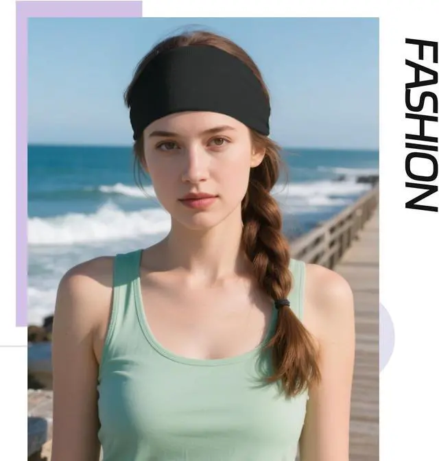 Alt view image 5 of 6 - XTREND 6 Packs Wide Boho Headbands for Women Stretch Fashion Headband Extra Large Turban Headband for Yoga, Working Out, Travel or Running Black Hairband Accessories (Black)