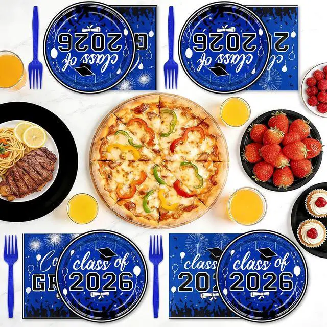 Alt view image 4 of 7 - 75 Pcs Graduation Plates and Napkins Party Supplies Set,Serves 25 Guests Blue 2026 Graduation Plates and Napkins,Disposable Paper Tableware Set for Graduation Party Decorations