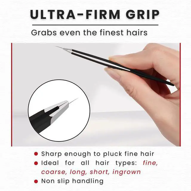 Alt view image 3 of 7 - Eyebrow Tweezers Stainless Steel Facial Hair Removal Tweezers for Men & Women in Black with Slanted Tip for Easy Plucking by AURAY