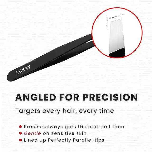 Alt view image 4 of 7 - Eyebrow Tweezers Stainless Steel Facial Hair Removal Tweezers for Men & Women in Black with Slanted Tip for Easy Plucking by AURAY