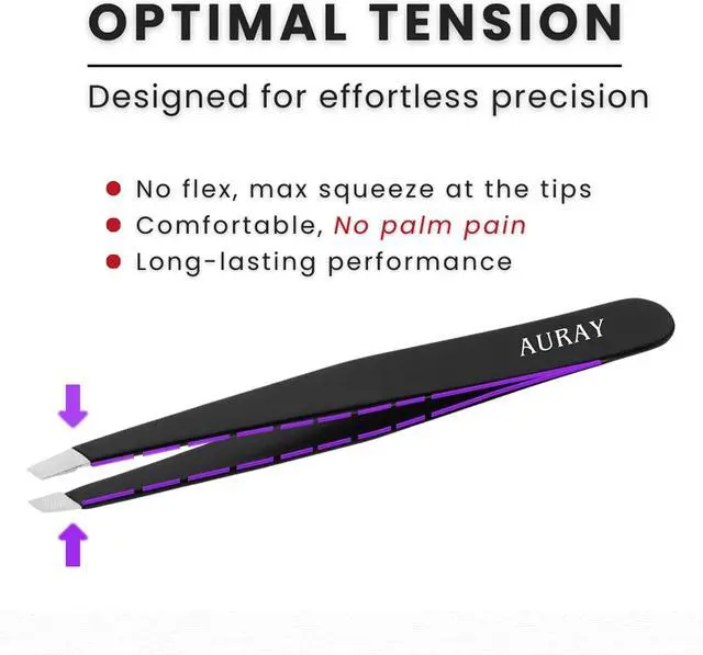 Alt view image 5 of 7 - Eyebrow Tweezers Stainless Steel Facial Hair Removal Tweezers for Men & Women in Black with Slanted Tip for Easy Plucking by AURAY