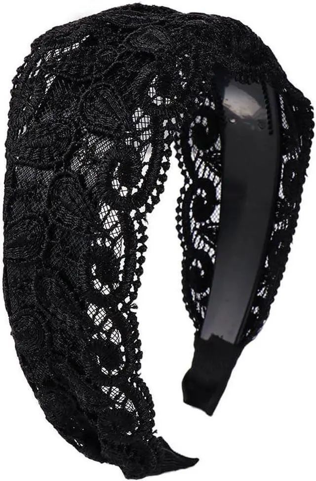 Main image of Vctitil Black Wide Lace Headband Hair Band Elegant Trendy Headband Elastic Hairbands With Teeth Headwear Accessories For Women And Girls