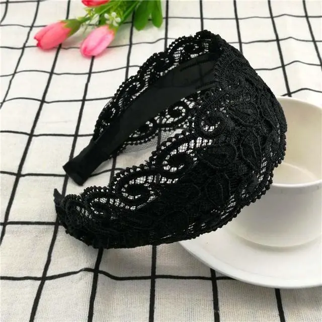 Alt view image 2 of 5 - Vctitil Black Wide Lace Headband Hair Band Elegant Trendy Headband Elastic Hairbands With Teeth Headwear Accessories For Women And Girls