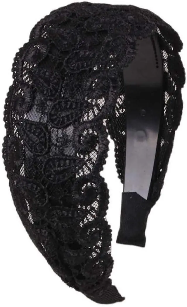 Alt view image 4 of 5 - Vctitil Black Wide Lace Headband Hair Band Elegant Trendy Headband Elastic Hairbands With Teeth Headwear Accessories For Women And Girls