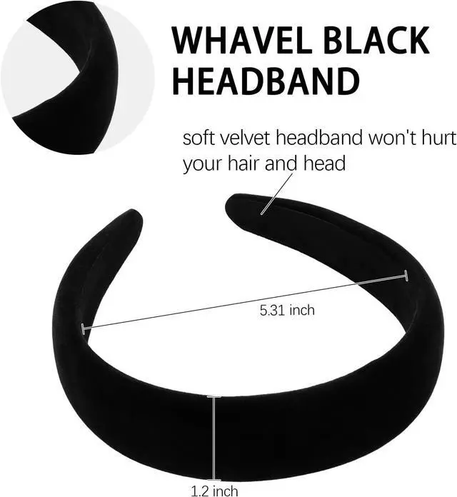 Alt view image 2 of 7 - WHAVEL Headbands for Women Black Velvet Headband Hair Bands for Women's Hair Solid Soft Plain Hairband No Teeth Head Bands Cute Hair Accessories for Women