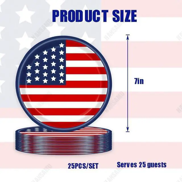 Alt view image 2 of 7 - 4th of July Disposable Paper Plates American Flag Patriotic Party Supplies, Red White and Blue Paper Plates for Memorial Day Independence Day Decorations, Serve 25