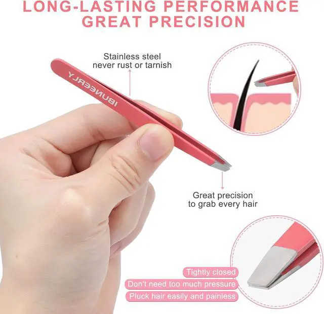Alt view image 2 of 7 - Eyebrow Tweezers Set for Women Facial Hair, 4Pcs, Multi-color | Stainless Steel, Ultra Sharp, Great Precision for Ingrown Hair, Facial Hair and Splinter Removal with Travel Case