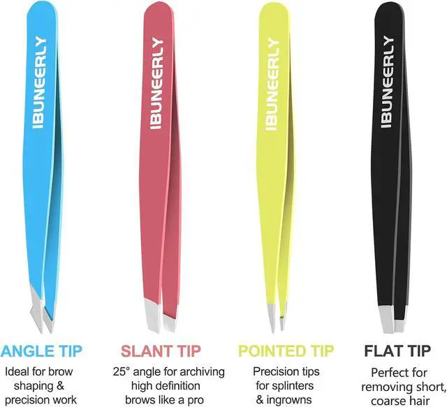 Alt view image 3 of 7 - Eyebrow Tweezers Set for Women Facial Hair, 4Pcs, Multi-color | Stainless Steel, Ultra Sharp, Great Precision for Ingrown Hair, Facial Hair and Splinter Removal with Travel Case