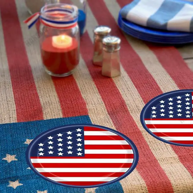 Alt view image 7 of 7 - 4th of July Disposable Paper Plates American Flag Patriotic Party Supplies, Red White and Blue Paper Plates for Memorial Day Independence Day Decorations, Serve 25