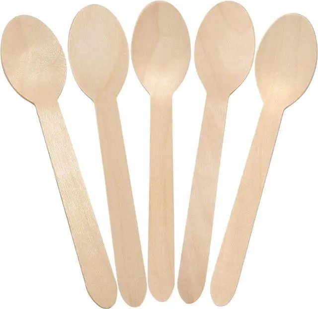 Main image of LotFancy Disposable Wooden Spoons, 100Pcs 6.25 inch Wood Cutlery Spoon, Biodegradable Compostable Eco-friendly Birchwood Sampling Tasting