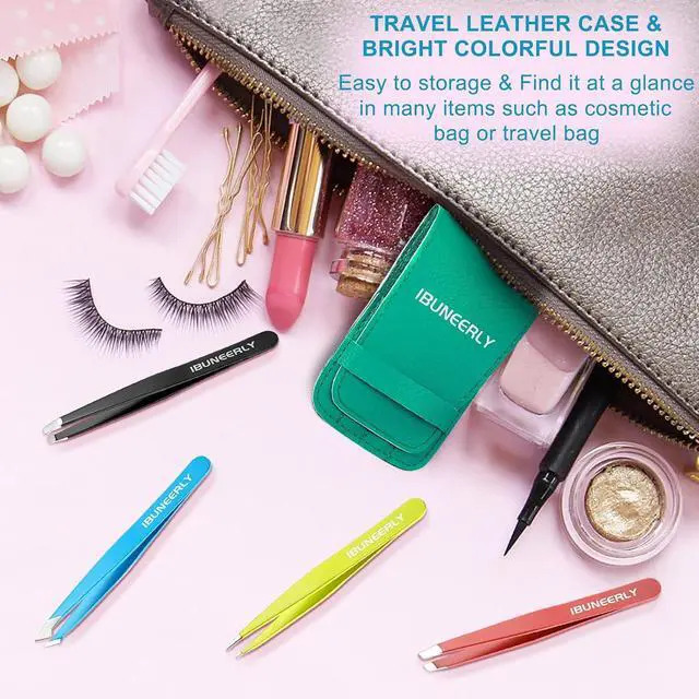 Alt view image 7 of 7 - Eyebrow Tweezers Set for Women Facial Hair, 4Pcs, Multi-color | Stainless Steel, Ultra Sharp, Great Precision for Ingrown Hair, Facial Hair and Splinter Removal with Travel Case