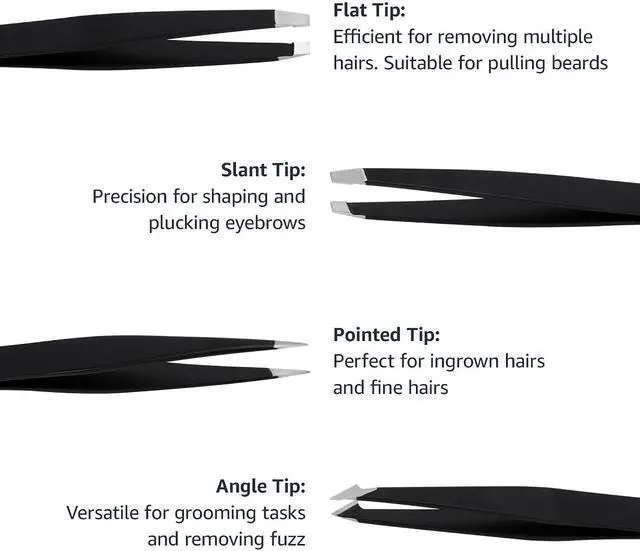 Alt view image 2 of 7 - Amazon Basics Tweezers for Facial Hair, Eyebrows, Eyelashes - Set of 4, Professional Stainless Steel with Travel Case, Black