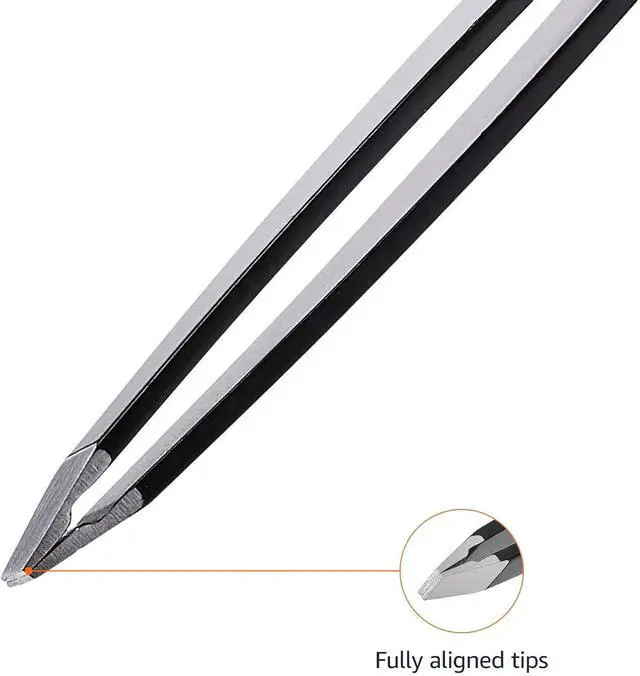 Alt view image 3 of 7 - Amazon Basics Tweezers for Facial Hair, Eyebrows, Eyelashes - Set of 4, Professional Stainless Steel with Travel Case, Black