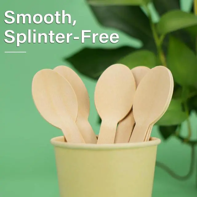 Alt view image 5 of 7 - LotFancy Disposable Wooden Spoons, 100Pcs 6.25 inch Wood Cutlery Spoon, Biodegradable Compostable Eco-friendly Birchwood Sampling Tasting