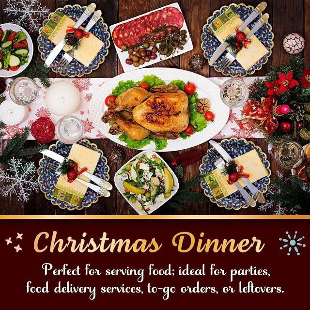 Alt view image 2 of 7 - Confettiville Christmas Paper Plates, 50-Count Disposable Christmas Dinner Plates, Scalloped Gold, Party Supplies