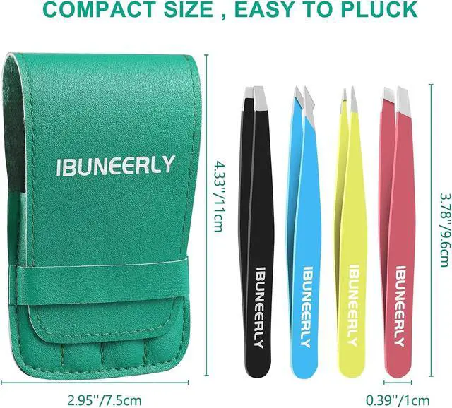 Alt view image 4 of 7 - Eyebrow Tweezers Set for Women Facial Hair, 4Pcs, Multi-color | Stainless Steel, Ultra Sharp, Great Precision for Ingrown Hair, Facial Hair and Splinter Removal with Travel Case