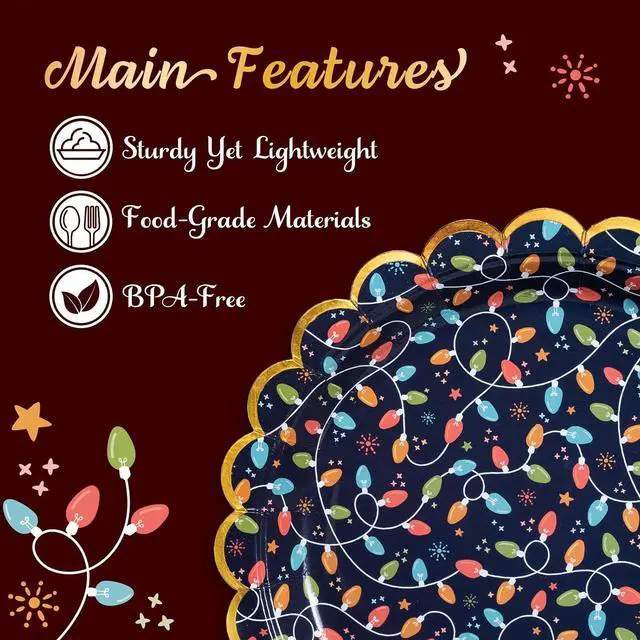 Alt view image 5 of 7 - Confettiville Christmas Paper Plates, 50-Count Disposable Christmas Dinner Plates, Scalloped Gold, Party Supplies