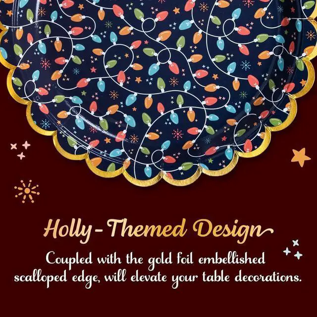 Alt view image 6 of 7 - Confettiville Christmas Paper Plates, 50-Count Disposable Christmas Dinner Plates, Scalloped Gold, Party Supplies