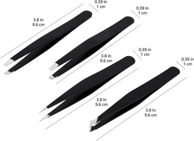 Alt view image 7 of 7 - Amazon Basics Tweezers for Facial Hair, Eyebrows, Eyelashes - Set of 4, Professional Stainless Steel with Travel Case, Black