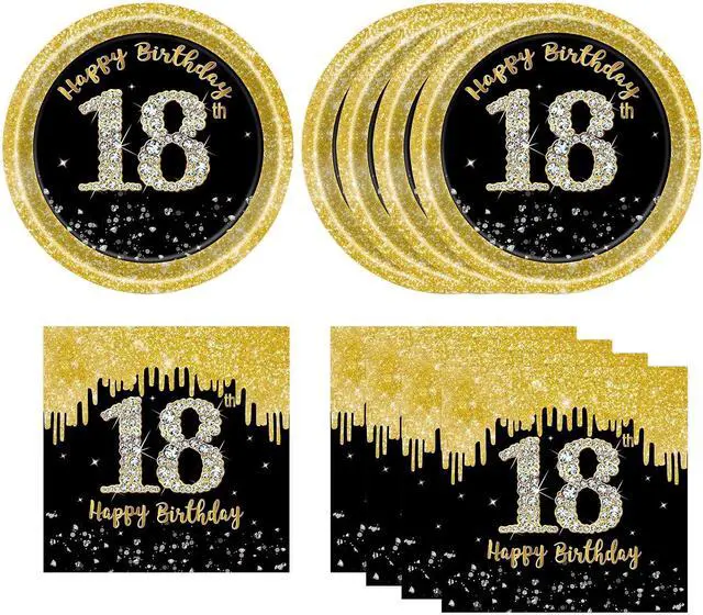 Main image of 50 Pcs 18th Birthday Plates and Napkins Party Supplies, Back Gold 18th Birthday Party Plates and Napkins Tableware Set for Men Women Cheers to 18 Years Anniversary Decorations (18th)