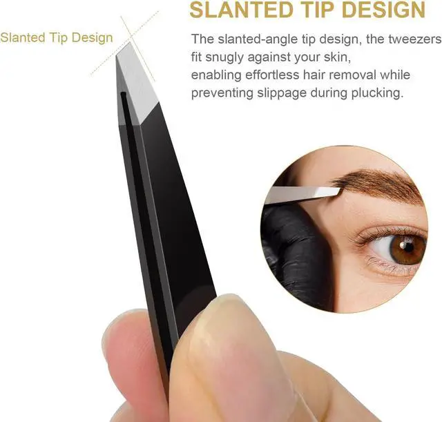 Alt view image 3 of 7 - 2Pcs Eyebrows Tweezers Set, Upgrade Professional Precision Tips, Black | Slant and Point Tips for Eyebrows, Facial Hair and Ingrown Hair Removal