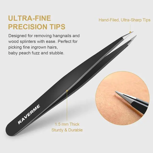 Alt view image 4 of 7 - 2Pcs Eyebrows Tweezers Set, Upgrade Professional Precision Tips, Black | Slant and Point Tips for Eyebrows, Facial Hair and Ingrown Hair Removal