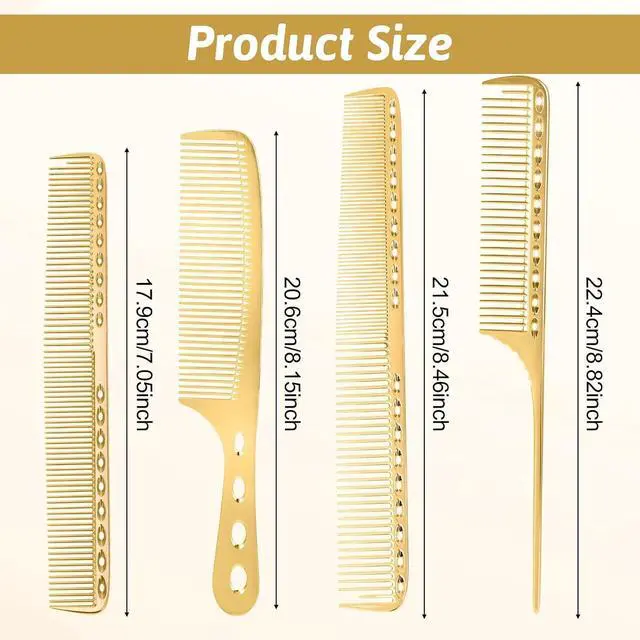 Alt view image 2 of 7 - 4 Pcs Comb Space Aluminum Hair Styling Comb Professional Set Stainless Steel Anti-static Flat Iron Fine Tooth Combs Metal Parting Combs for Women Men Supplies Beauty Tool(Golden)