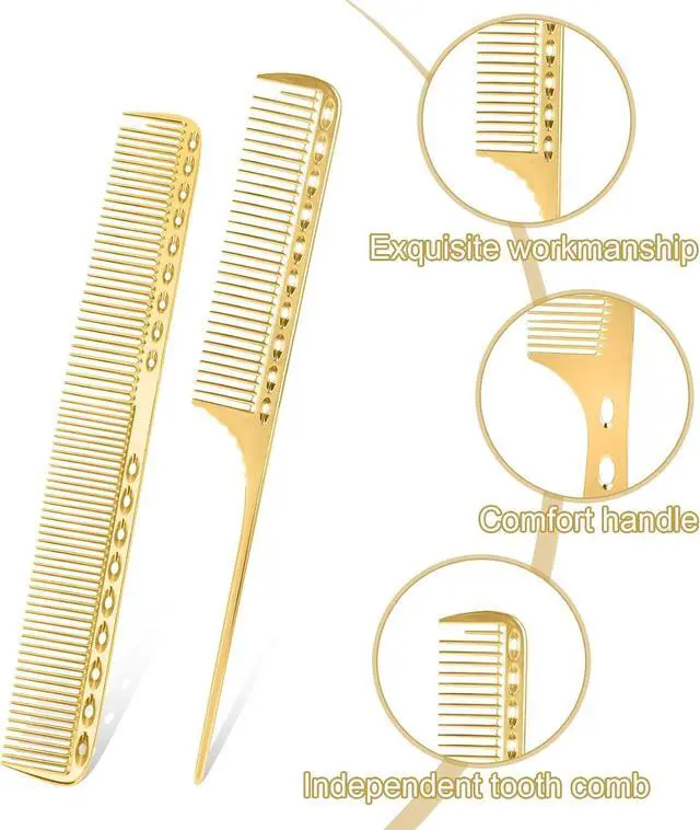 Alt view image 3 of 7 - 4 Pcs Comb Space Aluminum Hair Styling Comb Professional Set Stainless Steel Anti-static Flat Iron Fine Tooth Combs Metal Parting Combs for Women Men Supplies Beauty Tool(Golden)