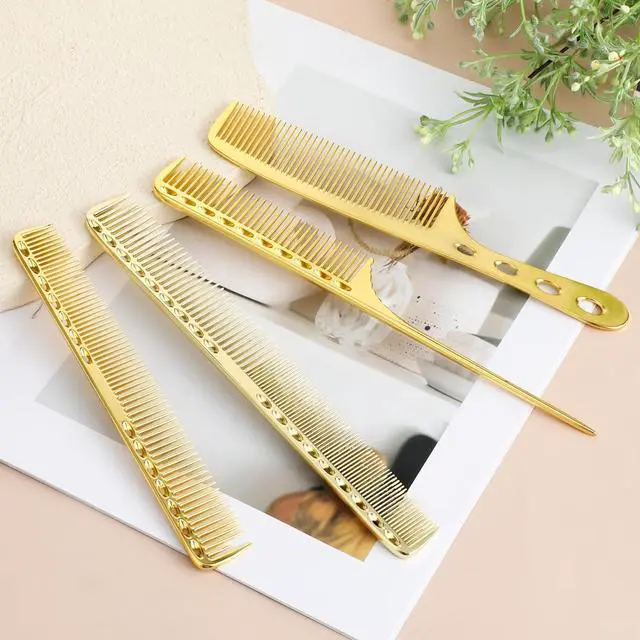 Alt view image 4 of 7 - 4 Pcs Comb Space Aluminum Hair Styling Comb Professional Set Stainless Steel Anti-static Flat Iron Fine Tooth Combs Metal Parting Combs for Women Men Supplies Beauty Tool(Golden)