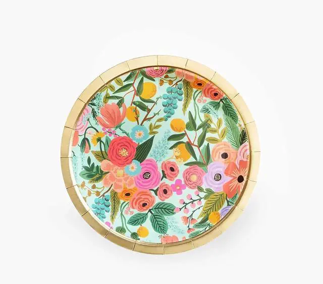 Main image of RIFLE PAPER CO. Garden Party Small Paper Plates, Set of 8, Full Color | 7" Diameter, Vibrant Full-Color Illustrated Design, Elegant Touch to Any Celebration, Party, Event, or Gathering