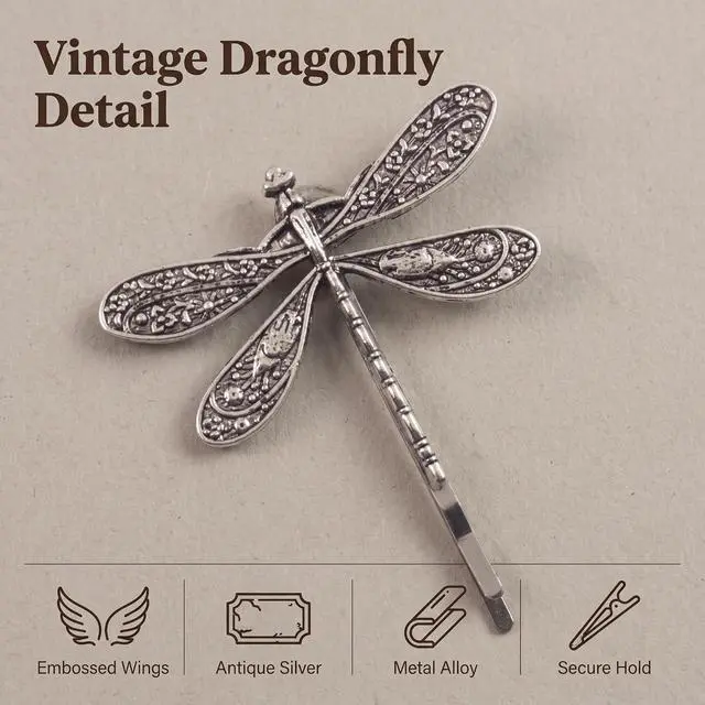 Alt view image 5 of 7 - 4 Pcs Silver Dragonfly Hair Clip Wedding Retro Antique Barrette Bridal Headdress Color Head Wear Styling Hair Accessories Hair Styling Pins for Girls Women Ladies Bobby Pins Hairpins