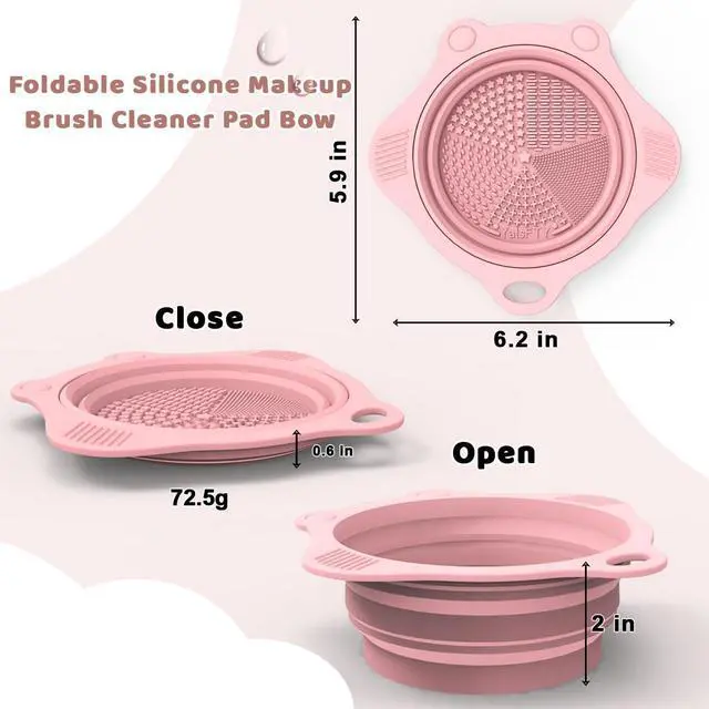 Alt view image 2 of 2 - Foldable Silicone Makeup Brush Cleaner Pad Bowl, YalsFTY Portable Mat Scrubber Cleaning Tool for Makeup Brushes (Pink)