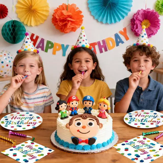 Alt view image 7 of 7 - 50Pcs Happy Birthday Plates and Napkins Party Supplies, Disposable Colorful Polka Dots Paper Plates Napkins Tableware Set for Birthday Party Decorations (Birthday)