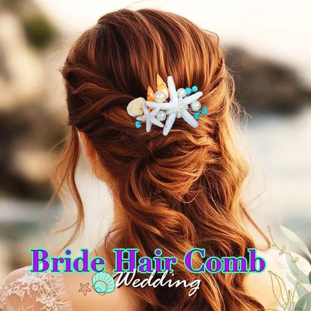 Alt view image 4 of 6 - Asooll Starfish Hair Accessories Silver Bridal Hair Comb Pearl Seashell Hair Clip for Women
