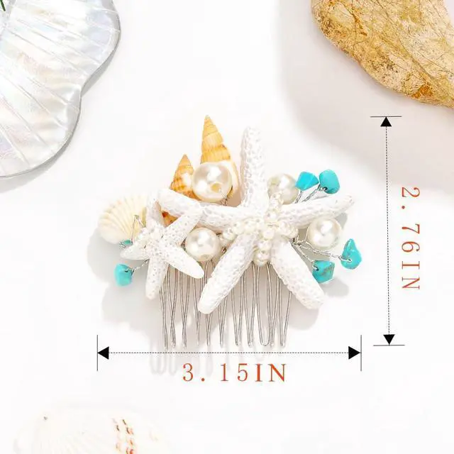 Alt view image 3 of 6 - Asooll Starfish Hair Accessories Silver Bridal Hair Comb Pearl Seashell Hair Clip for Women