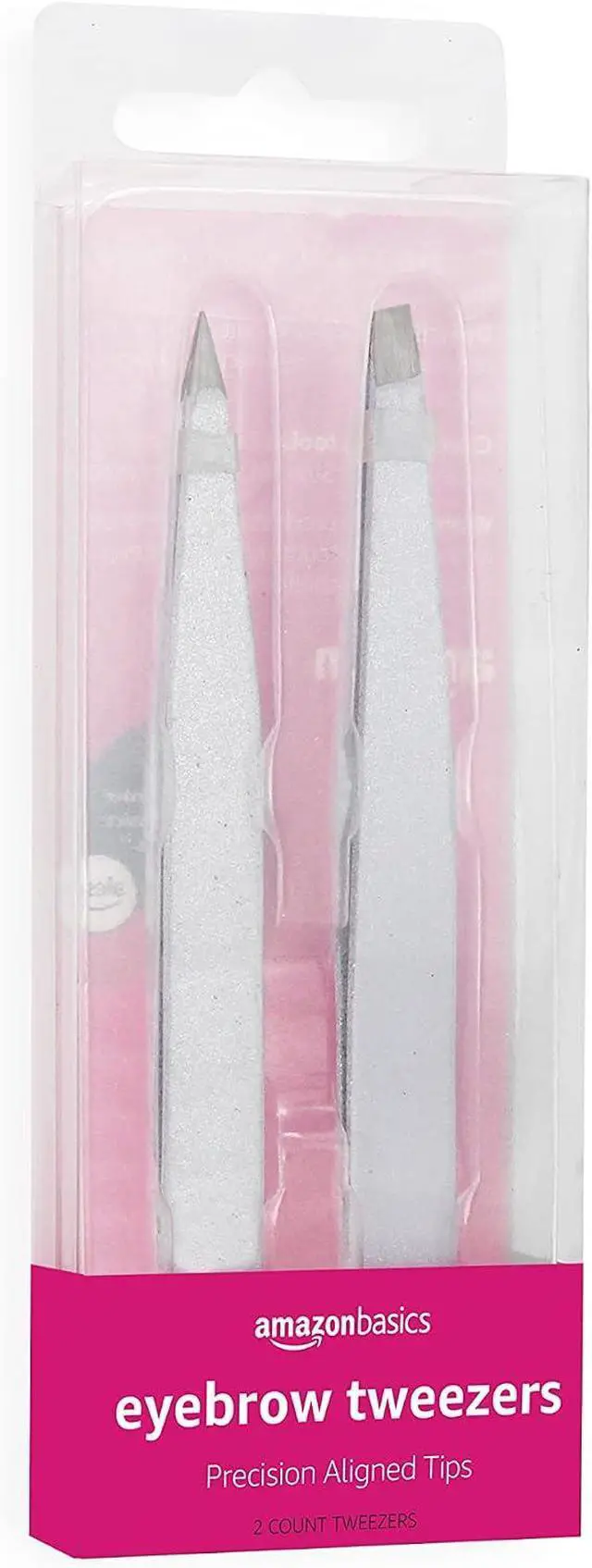 Main image of Amazon Basics Precision Eyebrow Tweezers for Fine Hair Removal, Stainless Steel, 2 Pack