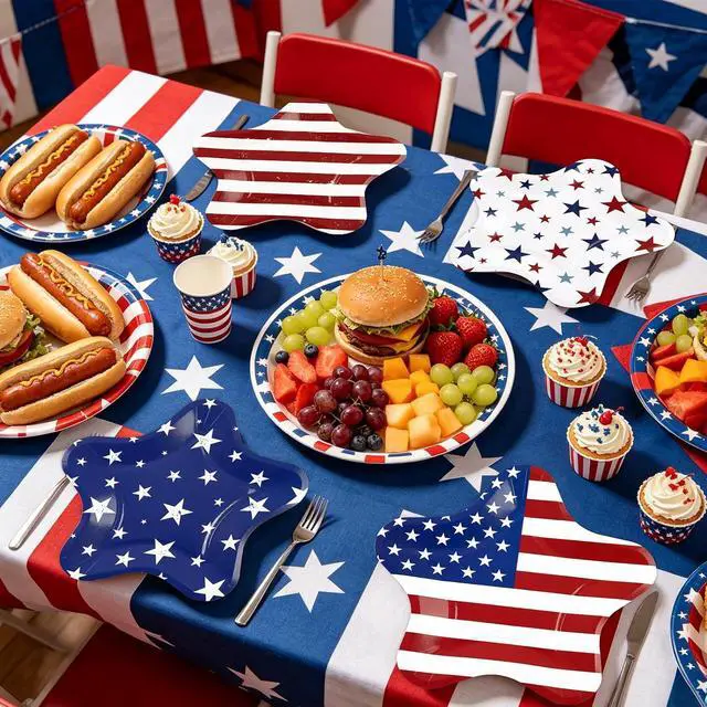 Alt view image 5 of 7 - 40 Pack 4th of July Paper Plates 9 inch, Patriotic Red Blue Star Stripe Party Plates Disposable Cake Plate Dessert Plates Dinner Plates for Memorial Day Party Supplies (Star)