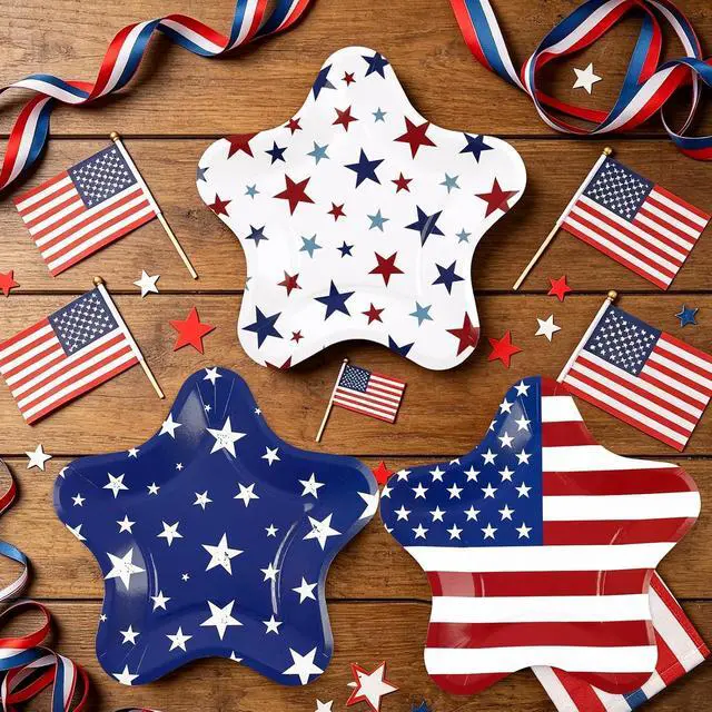 Alt view image 4 of 7 - 40 Pack 4th of July Paper Plates 9 inch, Patriotic Red Blue Star Stripe Party Plates Disposable Cake Plate Dessert Plates Dinner Plates for Memorial Day Party Supplies (Star)