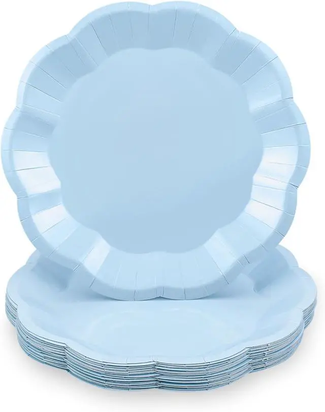 Main image of NatNarr 30 Pcs Light Blue Paper Plates 7 Inch Scalloped Dessert Plates | Baby Blue Cake Plate Cute Small Plate Disposable for Summer Pool Party, Wedding, Boy Baby Shower, Birthday, Party
