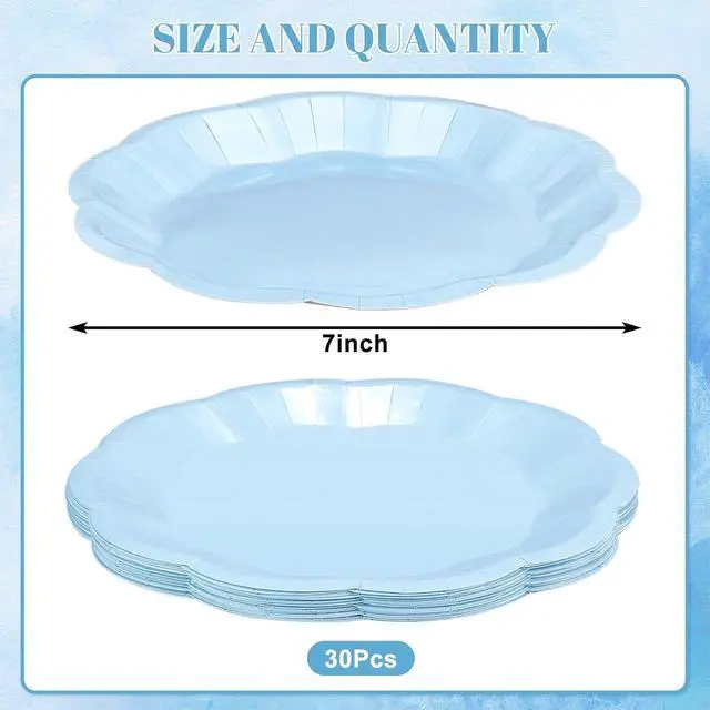 Alt view image 2 of 7 - NatNarr 30 Pcs Light Blue Paper Plates 7 Inch Scalloped Dessert Plates | Baby Blue Cake Plate Cute Small Plate Disposable for Summer Pool Party, Wedding, Boy Baby Shower, Birthday, Party