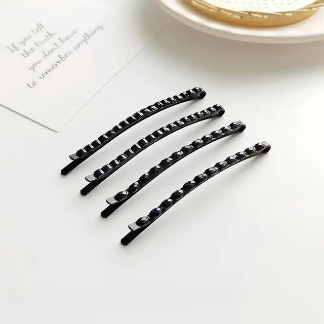 Alt view image 5 of 6 - 4Pcs Black Rhinestone Bobby Pins, Black Bobby PinsSparkly Crystal Diamond Hair Pins for Women, Metal Decorative Hair Barrettes for Decoration Hair Accessories