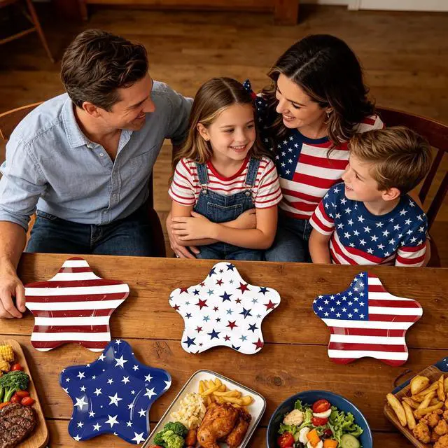 Alt view image 7 of 7 - 40 Pack 4th of July Paper Plates 9 inch, Patriotic Red Blue Star Stripe Party Plates Disposable Cake Plate Dessert Plates Dinner Plates for Memorial Day Party Supplies (Star)