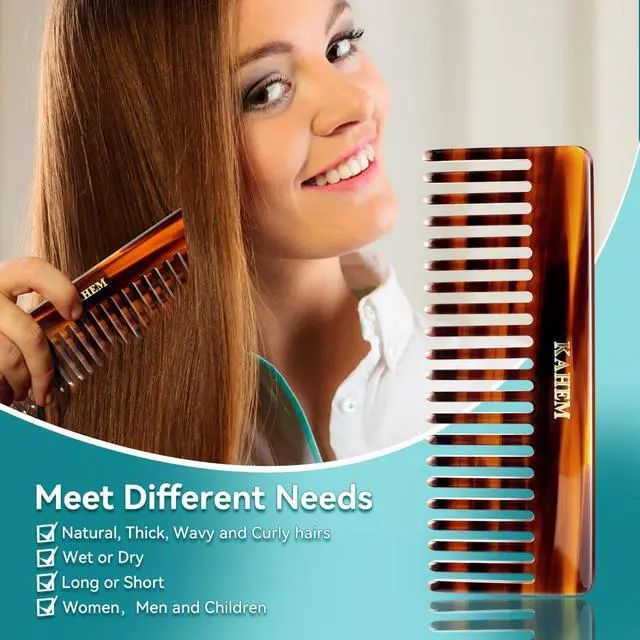 Alt view image 6 of 6 - KAHEM Large Wide Tooth Detangler Comb for Women, Men, and Kids - Handmade for Curly, Long, and Short Hair - Professional Wet and Dry Hair Cutting Comb - 6.29 Inch