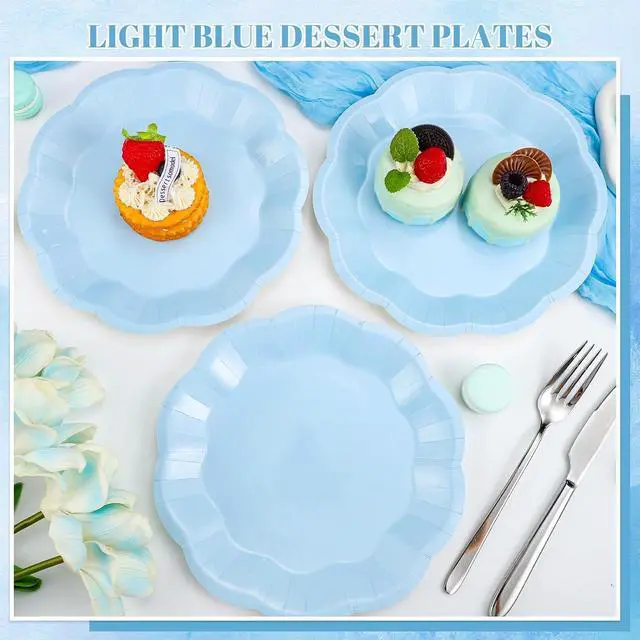Alt view image 6 of 7 - NatNarr 30 Pcs Light Blue Paper Plates 7 Inch Scalloped Dessert Plates | Baby Blue Cake Plate Cute Small Plate Disposable for Summer Pool Party, Wedding, Boy Baby Shower, Birthday, Party