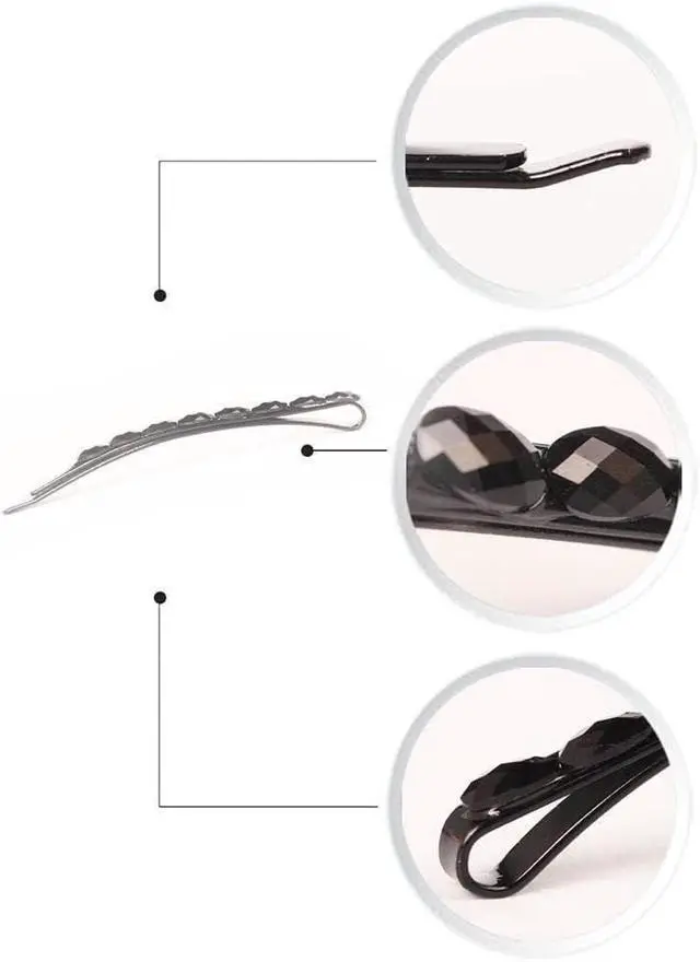 Alt view image 4 of 6 - 4Pcs Black Rhinestone Bobby Pins, Black Bobby PinsSparkly Crystal Diamond Hair Pins for Women, Metal Decorative Hair Barrettes for Decoration Hair Accessories