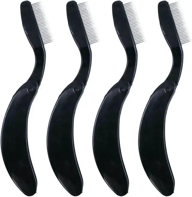 Main image of G2PLUS Folding Eyelash Comb, Eyebrow Grooming Comb and Lash Separator 4PCS | Metal Tines with Black Handles for Mascara Clump Removal, Fine Definition, Styling, Professional Beauty Routines and Travel