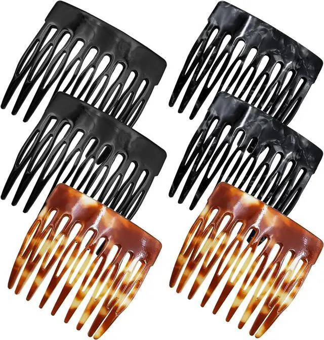 Main image of 6 Pcs French Hair Side Combs Small Decorative French Twist Hair Styling Accessories, Strong Hold Hair Comb Clips for Women (Black, Black Acetate, Amber)