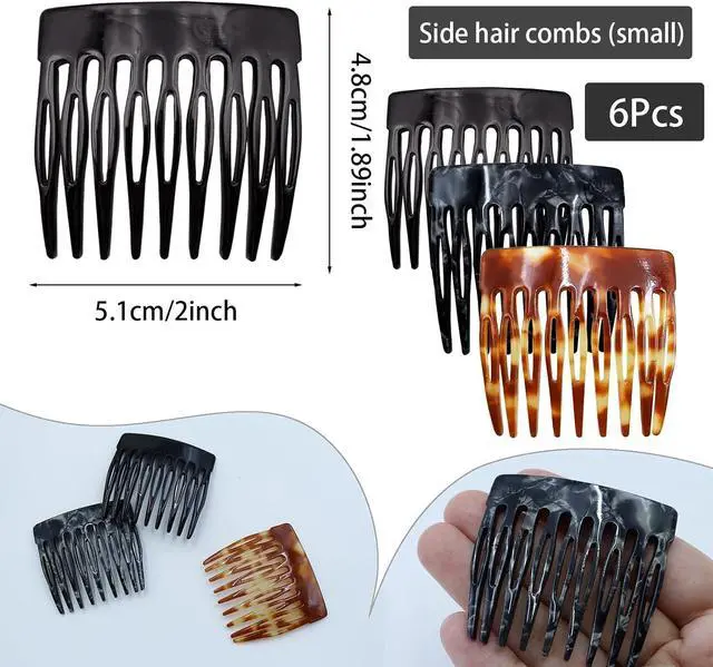 Alt view image 5 of 6 - 6 Pcs French Hair Side Combs Small Decorative French Twist Hair Styling Accessories, Strong Hold Hair Comb Clips for Women (Black, Black Acetate, Amber)