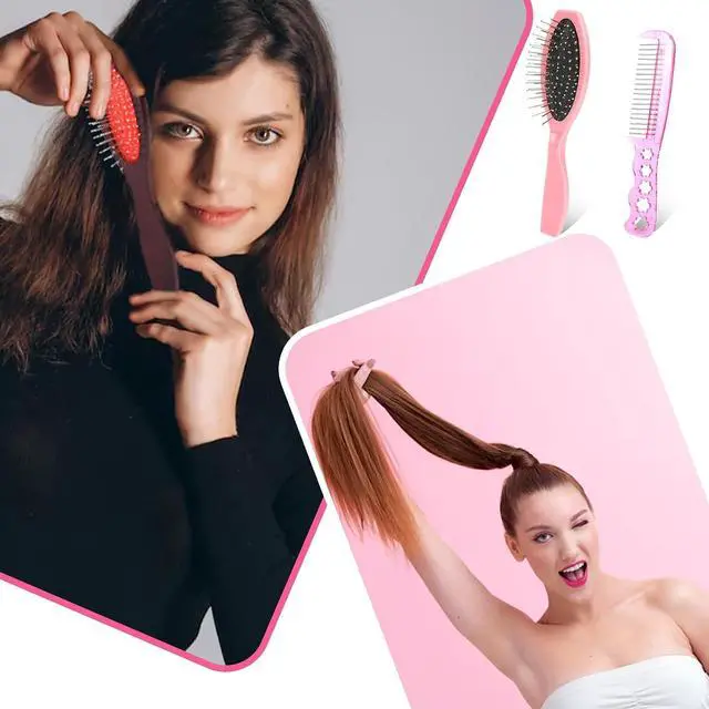 Alt view image 4 of 7 - Wig Brushes for Synthetic Hair, 2 Pieces Stainless Steel Teeth Wig Brushes Portable Synthetic Doll Wigs Brush Metal Wire Wet Hair Extension Brush for Women Girls Dolls, Pink