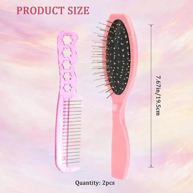 Alt view image 3 of 7 - Wig Brushes for Synthetic Hair, 2 Pieces Stainless Steel Teeth Wig Brushes Portable Synthetic Doll Wigs Brush Metal Wire Wet Hair Extension Brush for Women Girls Dolls, Pink